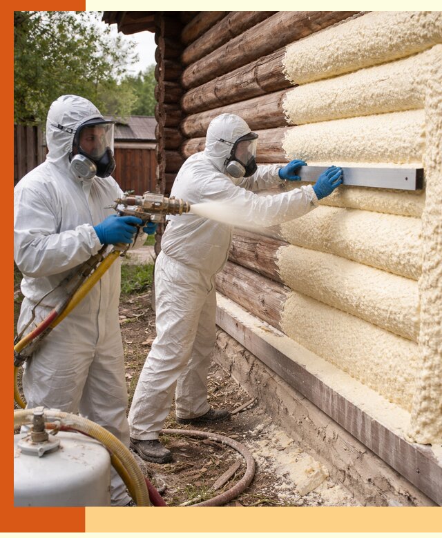 Утепление бревенчатого дома ППУ в Вольске эффективной изоляцией