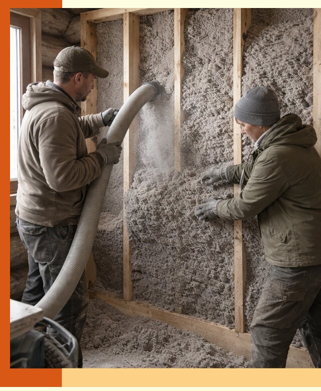 Утепление бревенчатого дома эковатой в Вольске