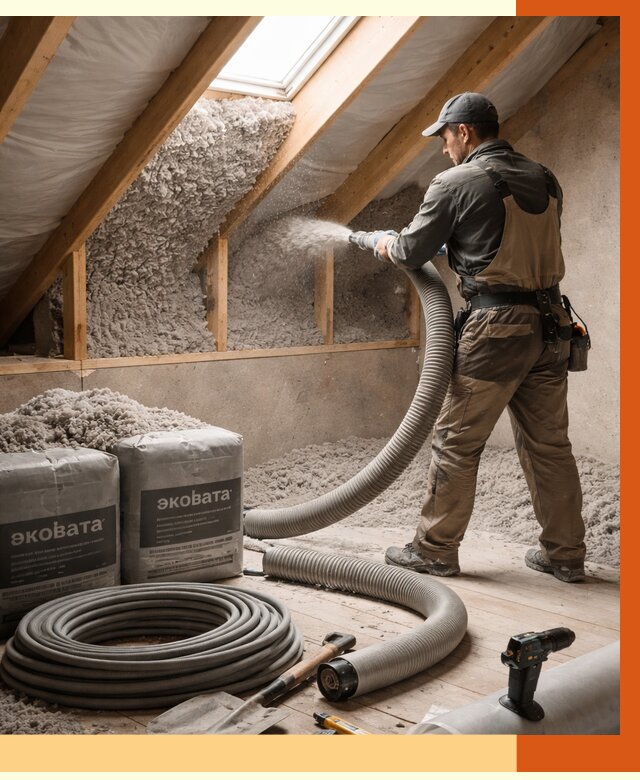 Утепление мансарды эковатой в Вольске от 2228 руб/м2 — монтаж, задувка, цена | ТепломастерВль