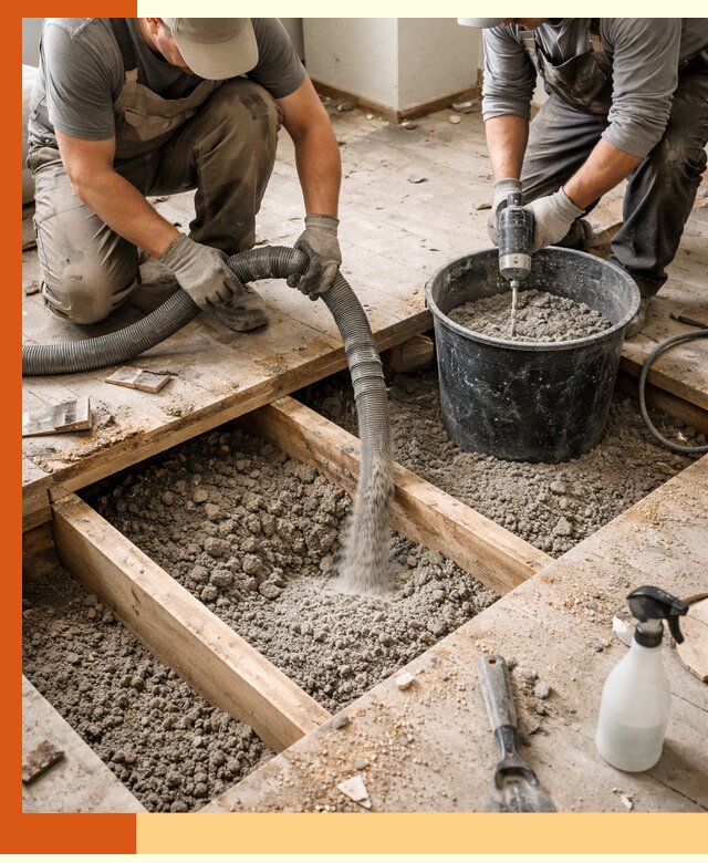 Заполнение пустот пола в Вольске полиуретаном и пенополистиролом