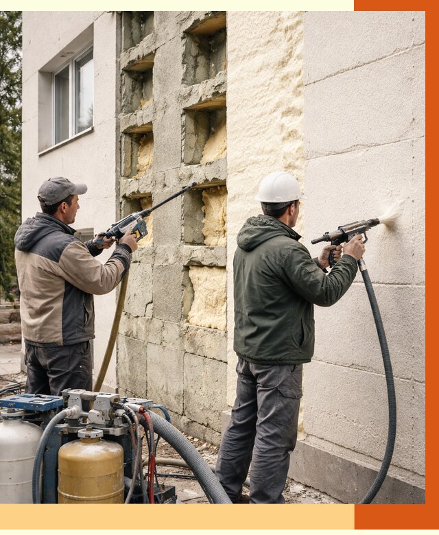 Заполнение пустот фасада в Вольске от 4557 руб. — утепление пустот облицовки | ТепломастерВль