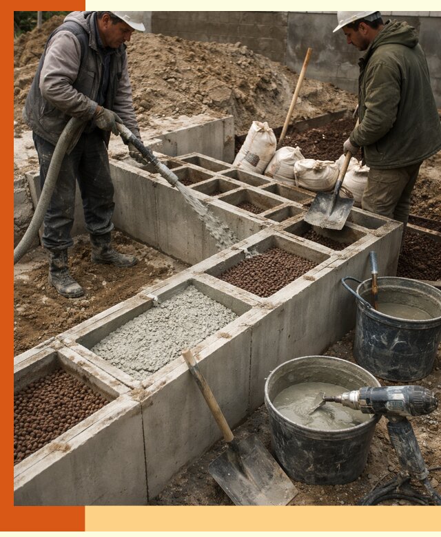 Заполнение полостей фундамента в Вольске герметичным утеплением и повышением прочности