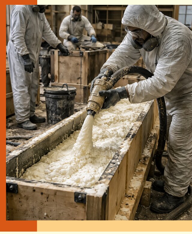 Заливка пенополиуретана в формы для утепления в Вольске